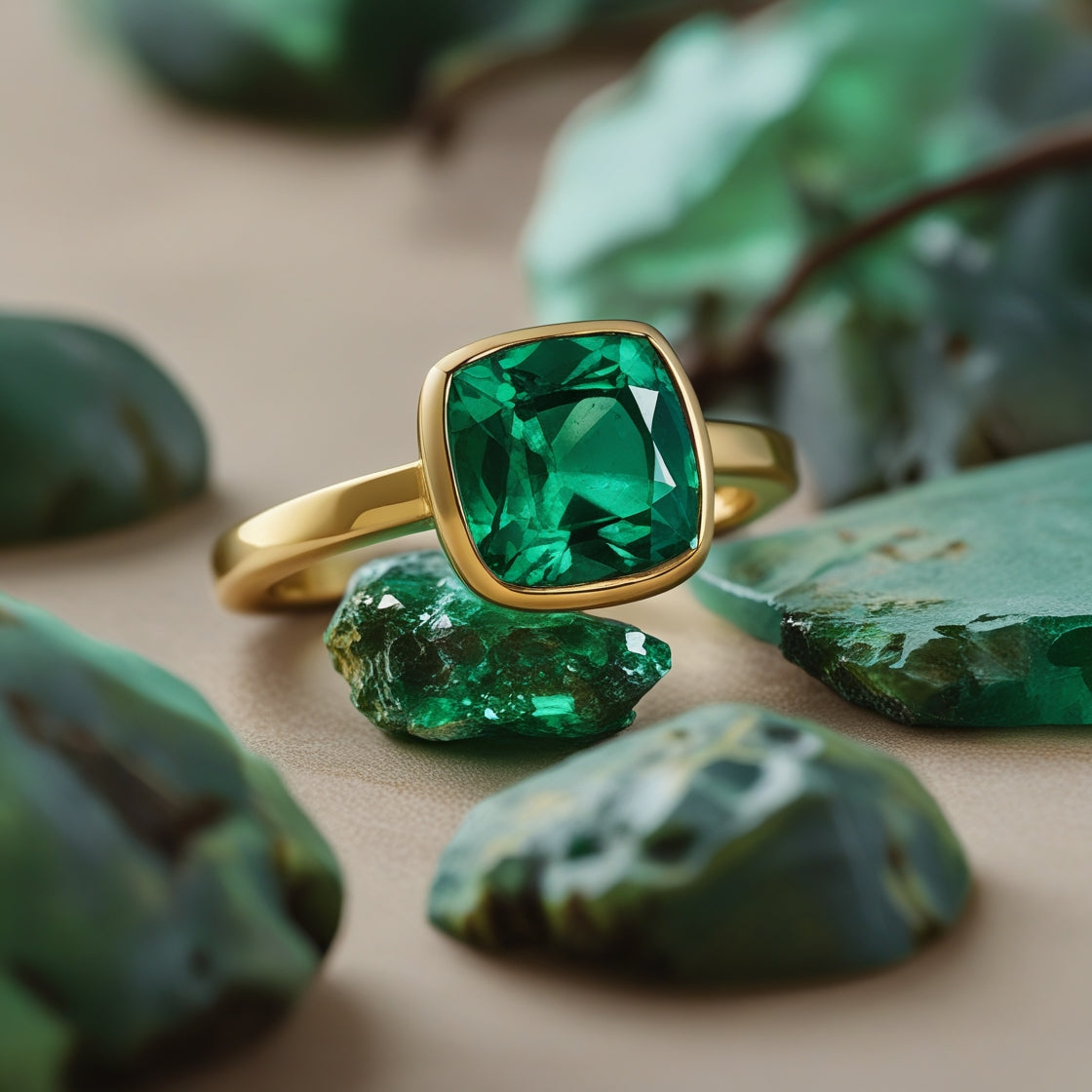 The Modern Bezel Synthetic Emerald Ring