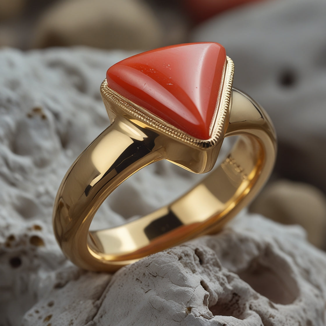 The Bold Triangle Red Coral Ring