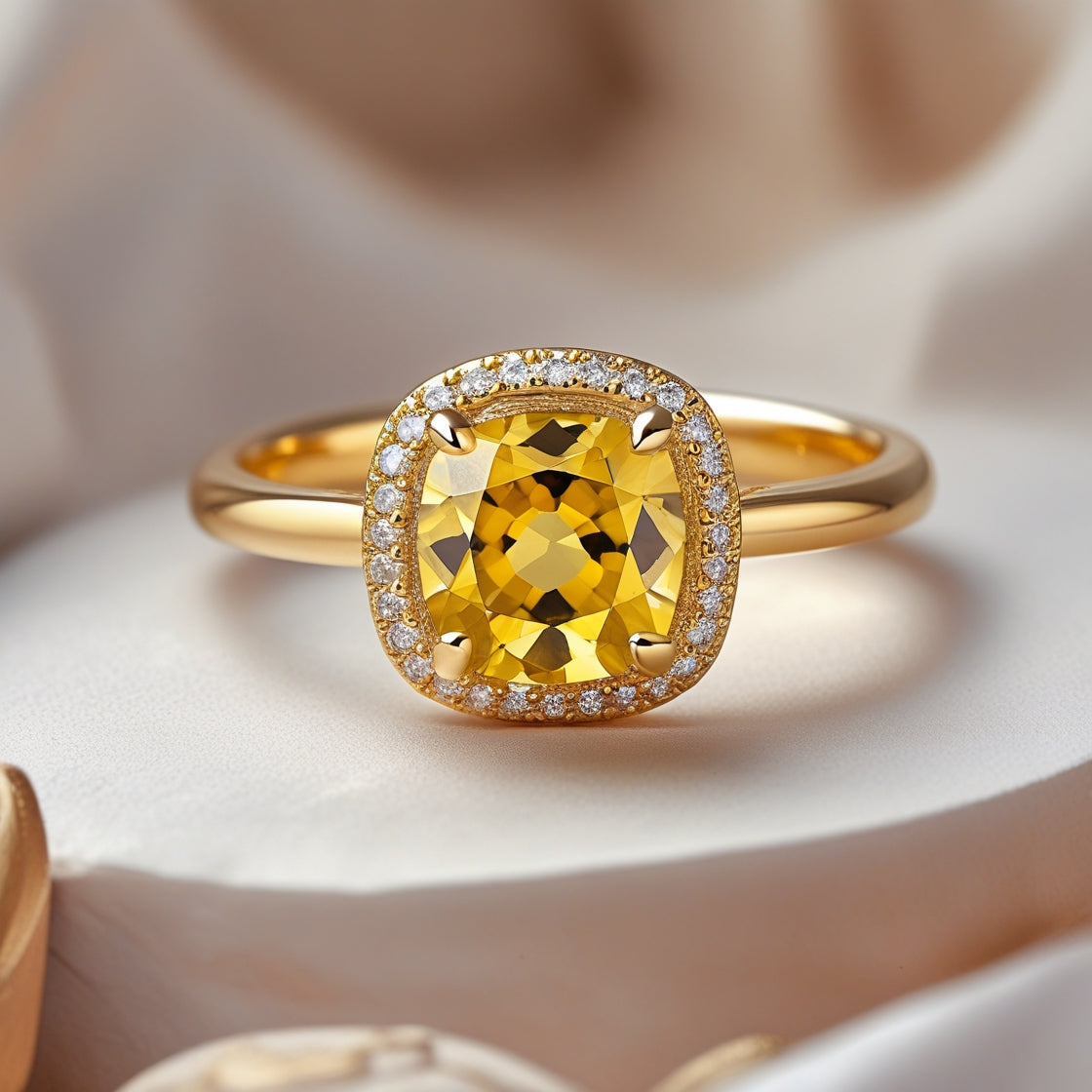 The Sunlit Yellow Sapphire Halo Ring