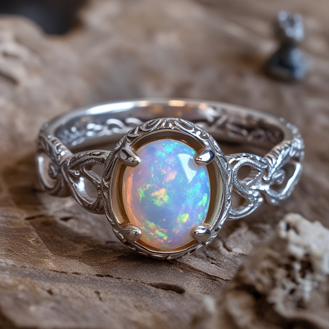 The Vintage Filigree Silver Opal Ring